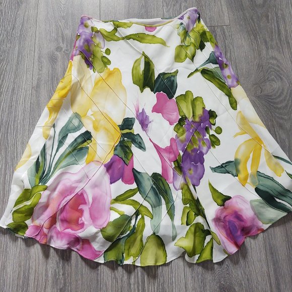 NWT Linda Allard Ellen Tracy 100% Silk Floral Pattern Skirt MSRP $378
